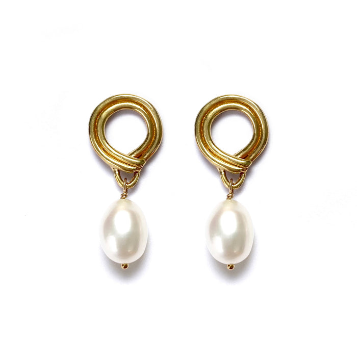 Sunrise Earrings with White Baroque Pearl