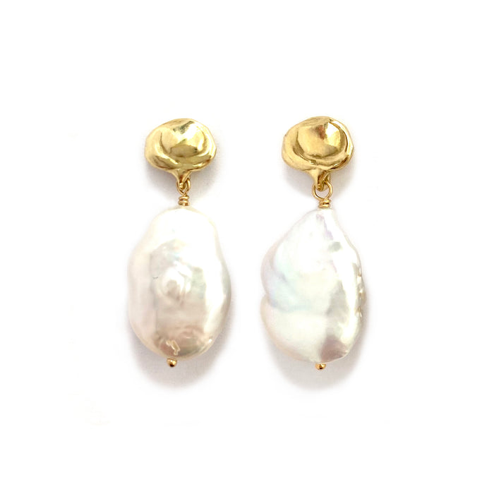 Cloud Earrings with White Baroque Pearl