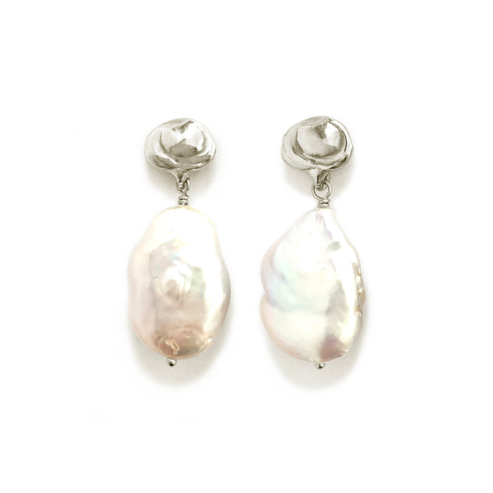 Cloud Earrings with White Baroque Pearl