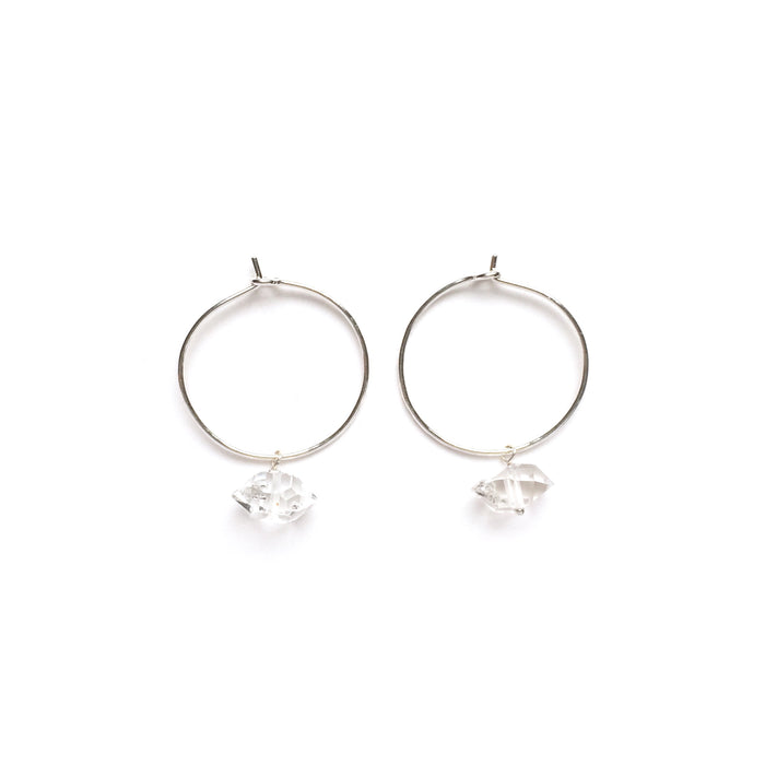 Round Hammered Hoops with Herkimer Diamonds