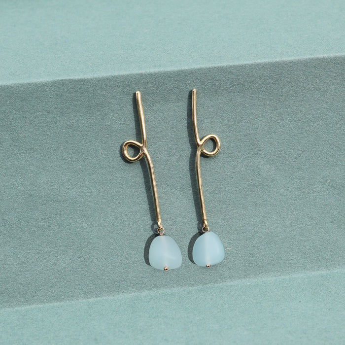 Long Reflection Earrings with Seafoam Green Glass