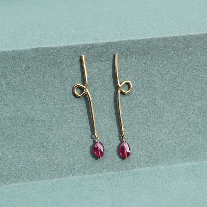 Long Reflection Earrings with Rhodolite Garnet