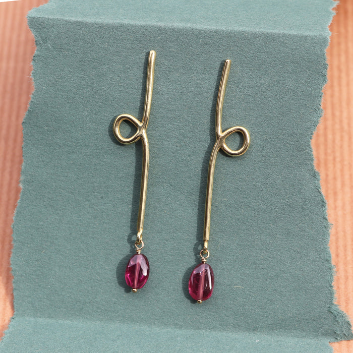 Long Reflection Earrings with Rhodolite Garnet