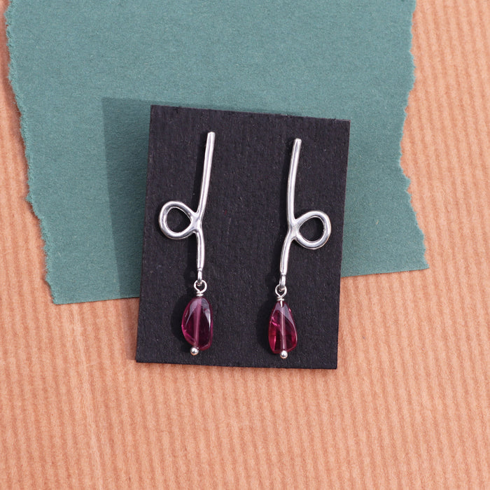 Short Reflection Earrings with Rhodolite Garnet Drops