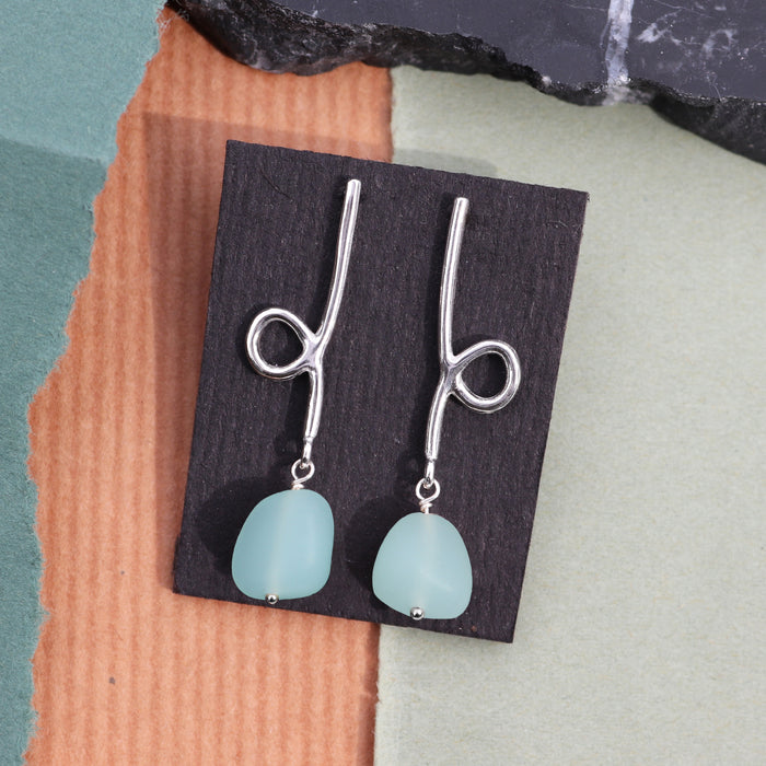 Short Reflection Earrings with Seafoam Green Glass Drops