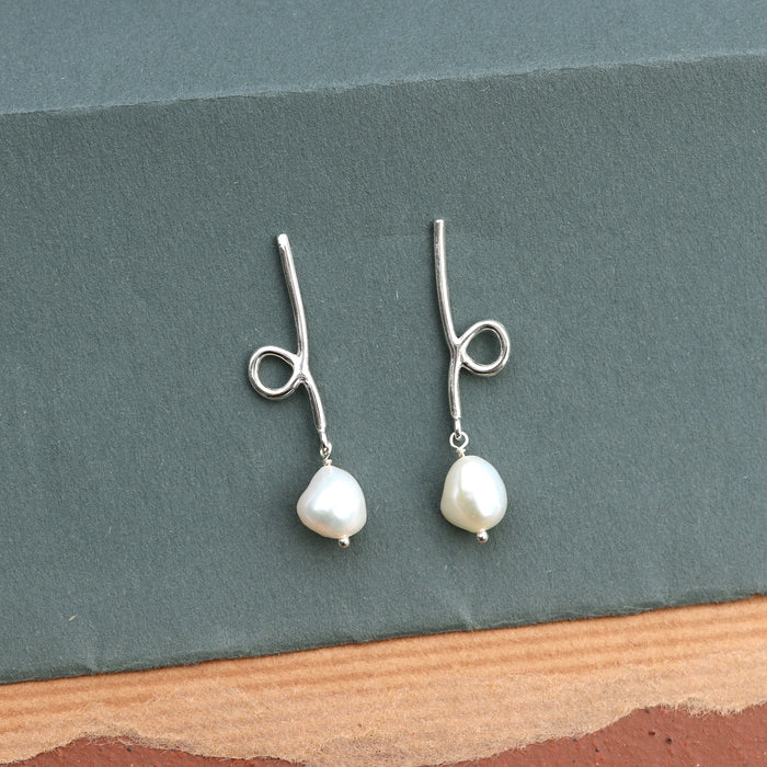 Short Reflection Earrings with Baroque Pearls