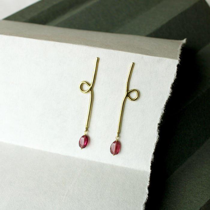 Long Reflection Earrings with Rhodolite Garnet