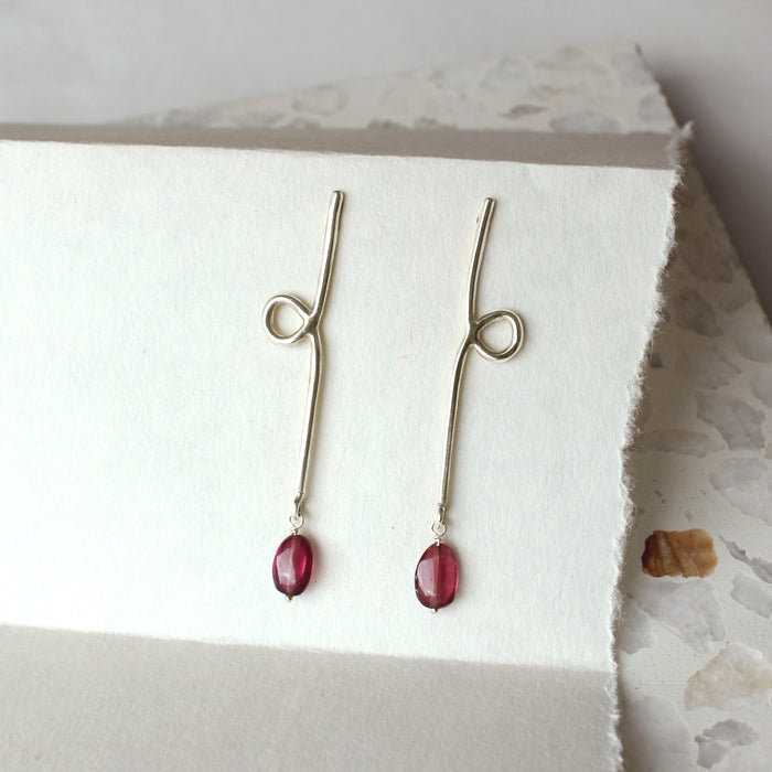 Long Reflection Earrings with Rhodolite Garnet