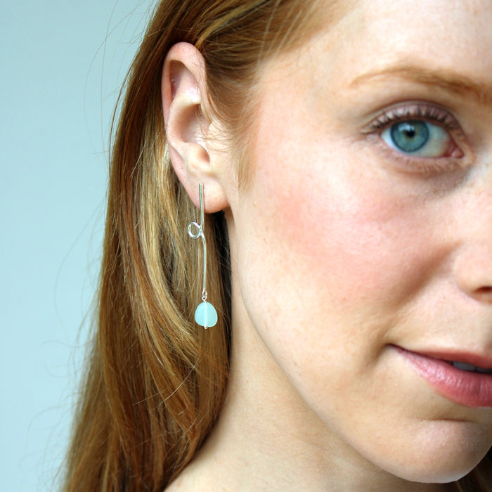 Long Reflection Earrings with Seafoam Green Glass