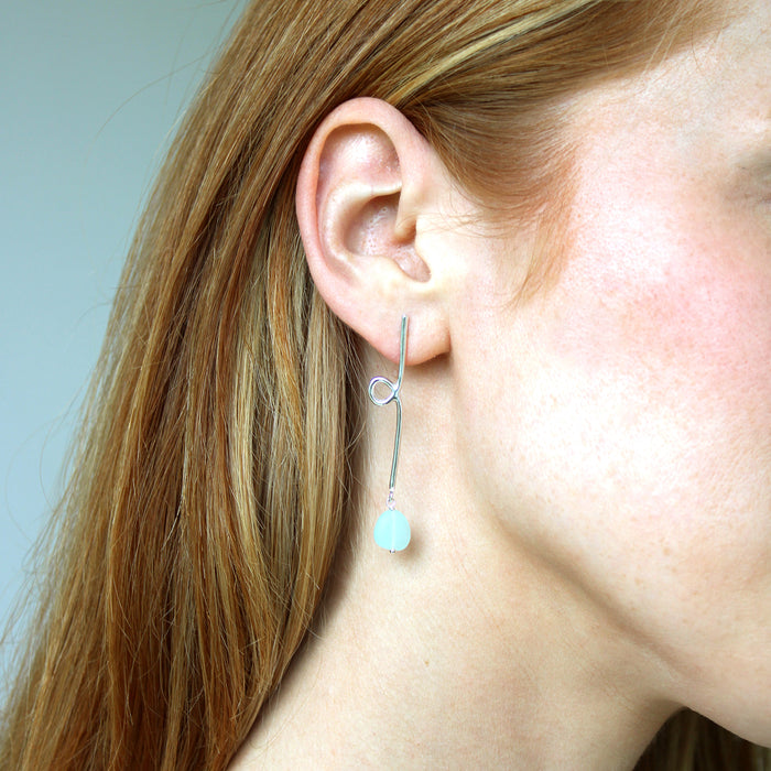 Long Reflection Earrings with Seafoam Green Glass