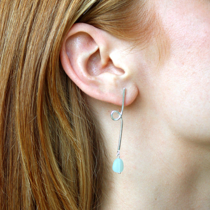 Long Reflection Earrings with Seafoam Green Glass