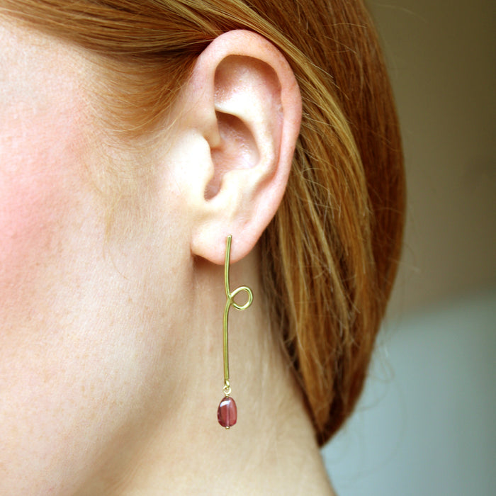 Long Reflection Earrings with Rhodolite Garnet