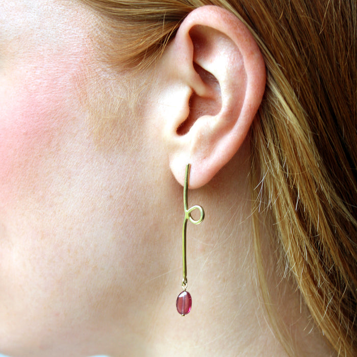 Long Reflection Earrings with Rhodolite Garnet