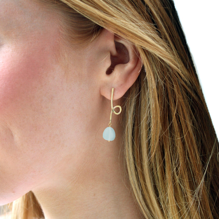 Short Reflection Earrings with Seafoam Green Glass Drops