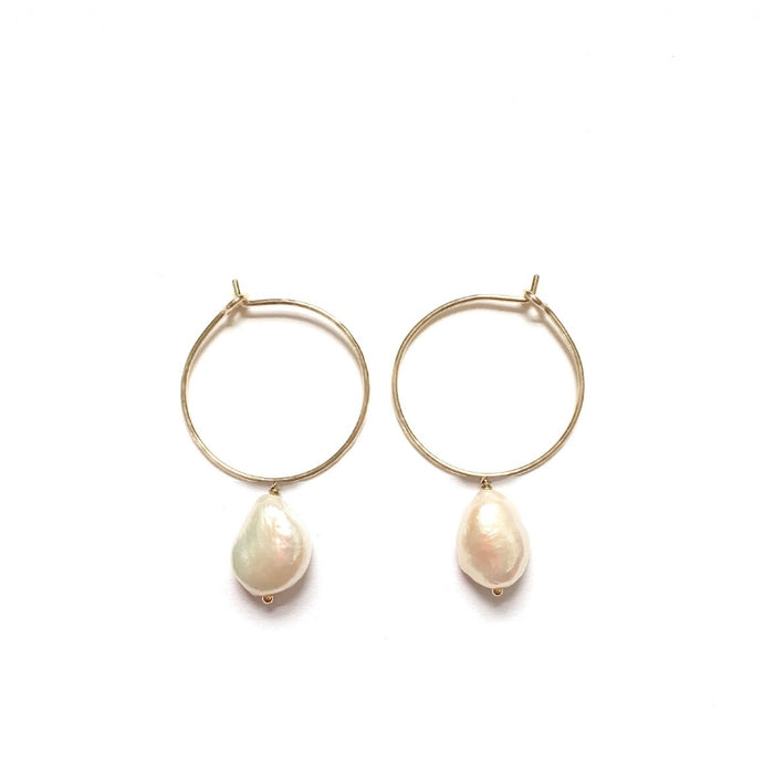 Hammered Baroque Pearl Drop Hoops