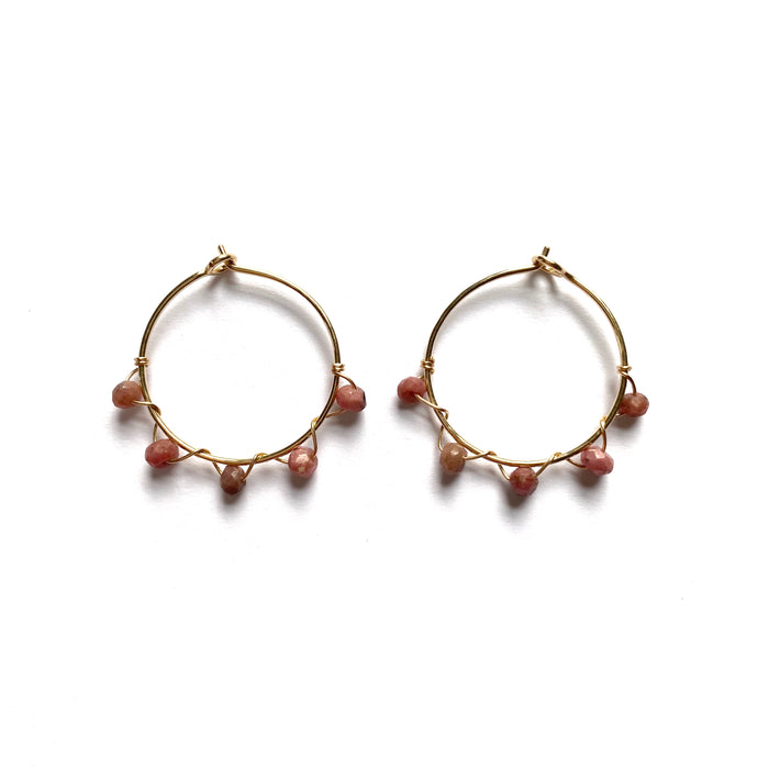 Hammered Rhodochrosite Gemstone Hoops