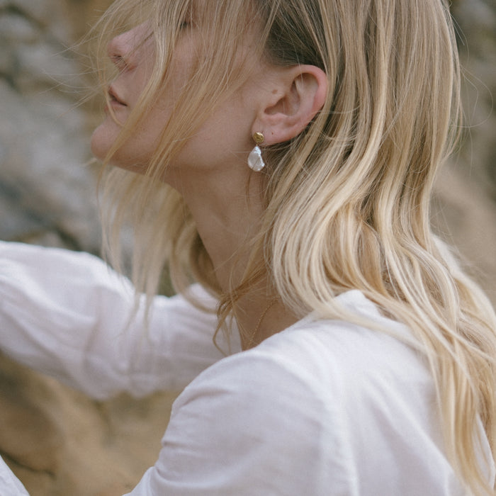 Cloud Earrings with White Baroque Pearl