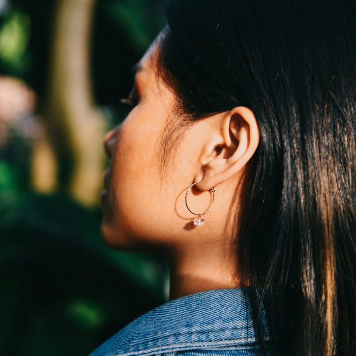 Round Hammered Hoops with Herkimer Diamonds