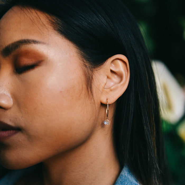 Round Hammered Hoops with Herkimer Diamonds