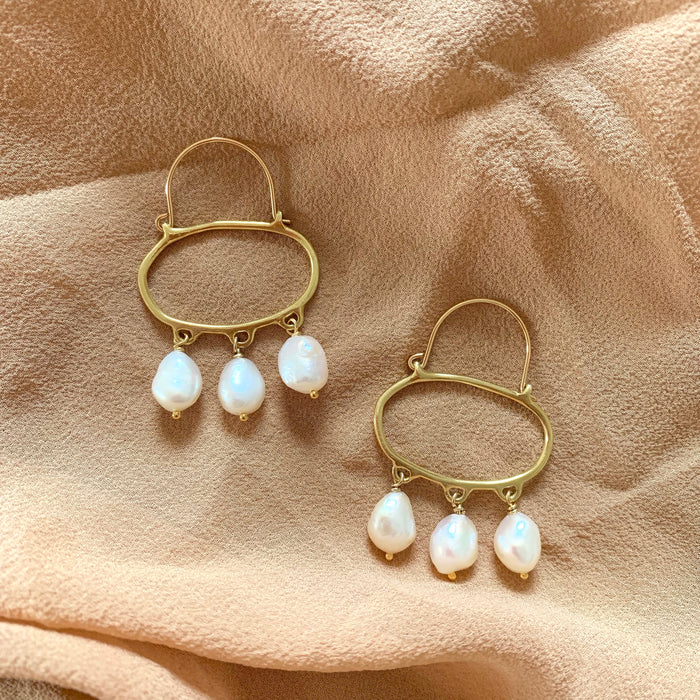 Penelope Hoop Earrings with Baroque Pearls